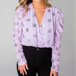 Buddy Love Joan Surplice Neckline Purple Bodysuit NWOT